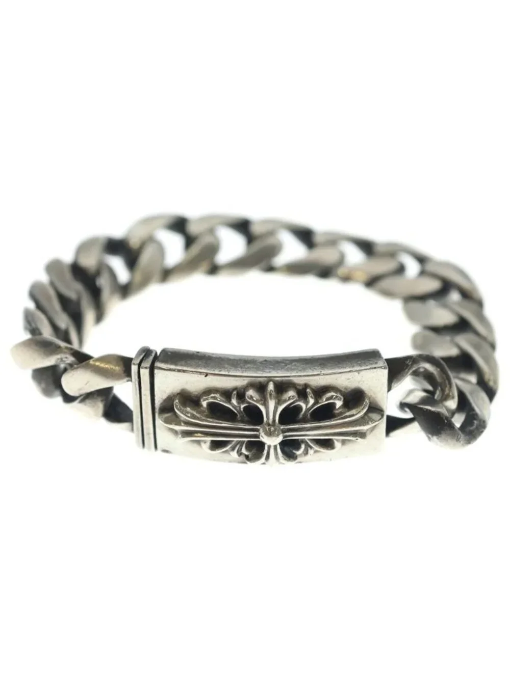Chrome Hearts Vintage ID Short Floral Crs Cross Short ID Classic Link Bracelet